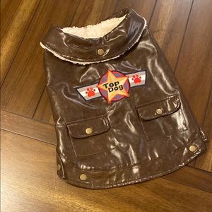 First Class Fido - Aviator Pilot Brown Fake Leather Furr Lined Costume Jacket M